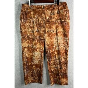 Chico’s Size 3 Crop Pants Brown Patterned Tones Stretch High Rise Women